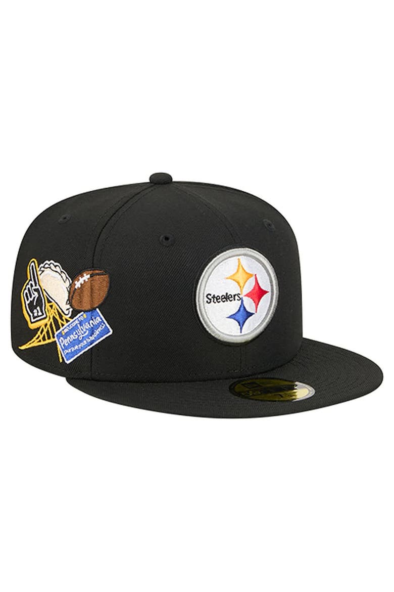 Men's New Era  Black Pittsburgh Steelers Group Chat 59FIFTY Fitted Hat, Main, color, Black