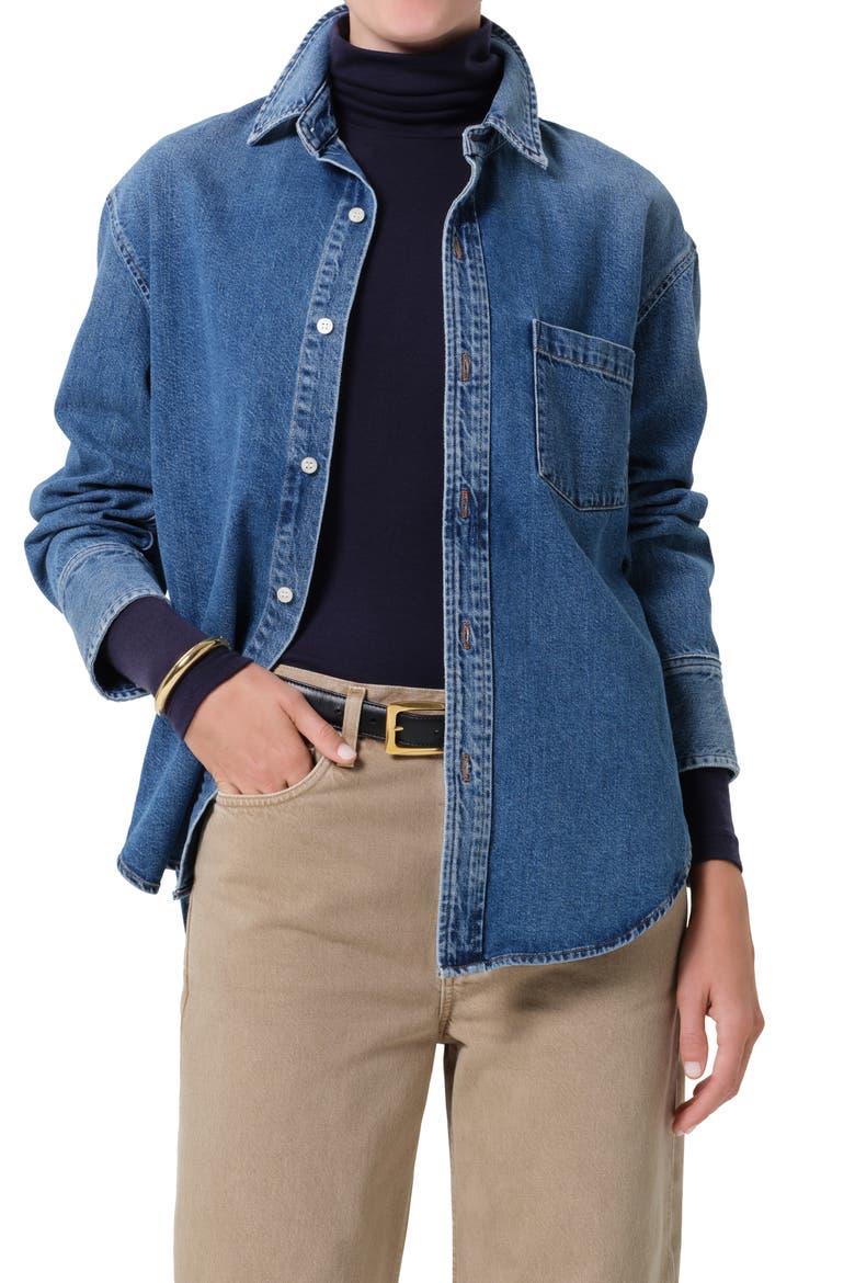 Denim Button-Up Shirt, Main, color, CHAYA MEDIUM LIGHT INDIGO