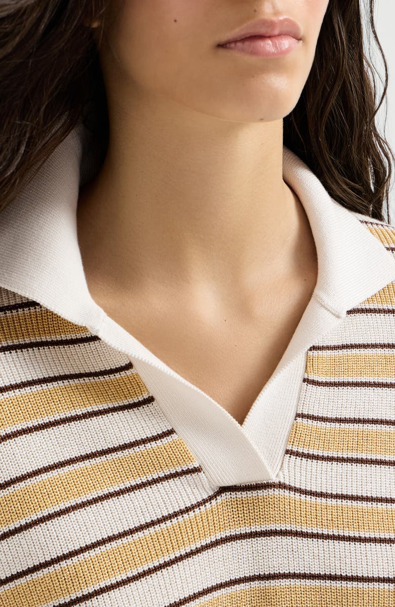 Brunello Cucinelli Knit polo with sparkling stripes, Alternate, color, Yellow
