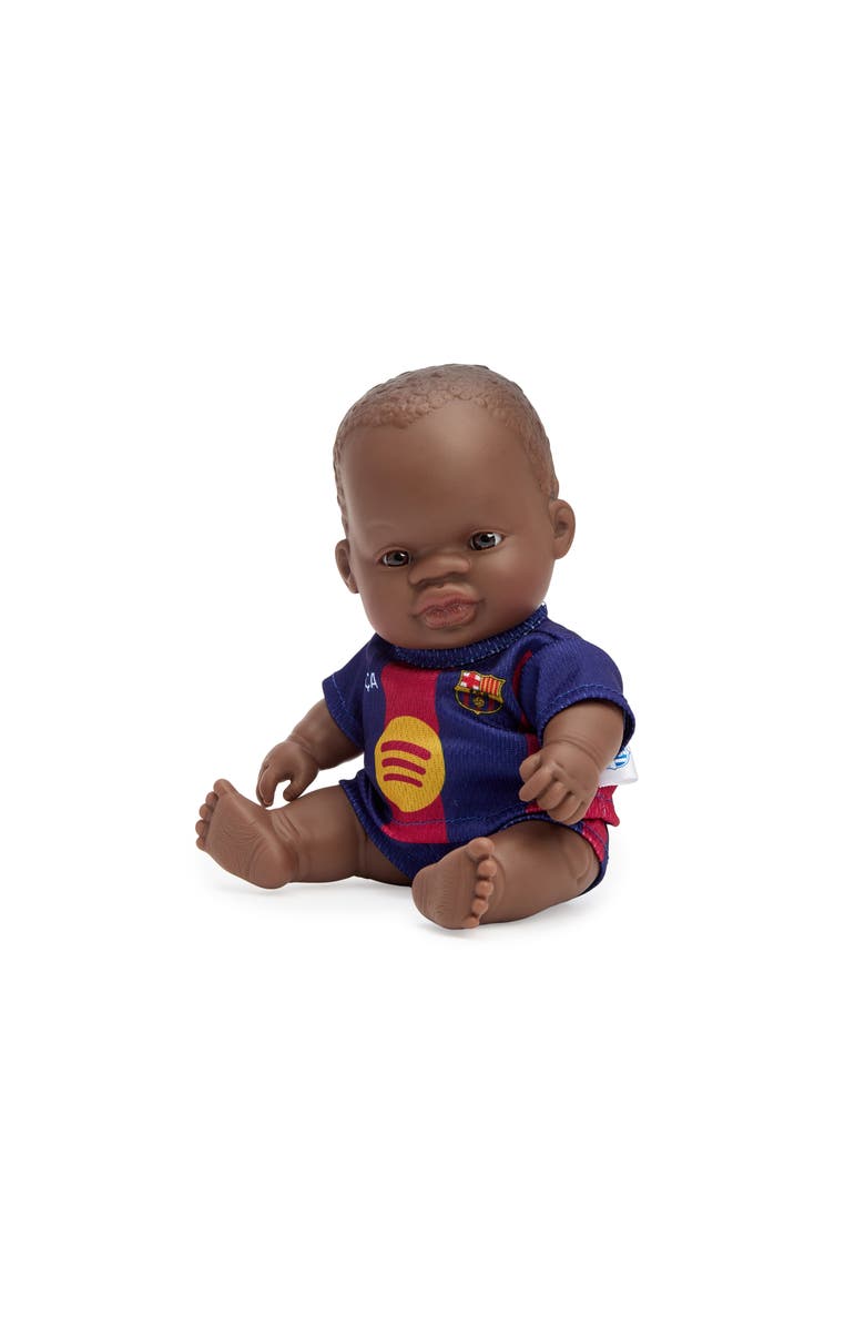 Miniland 8 1/4 inch Baby Girl Doll with Barcelona Soccer Jersey, Alternate, color, Dark Skin