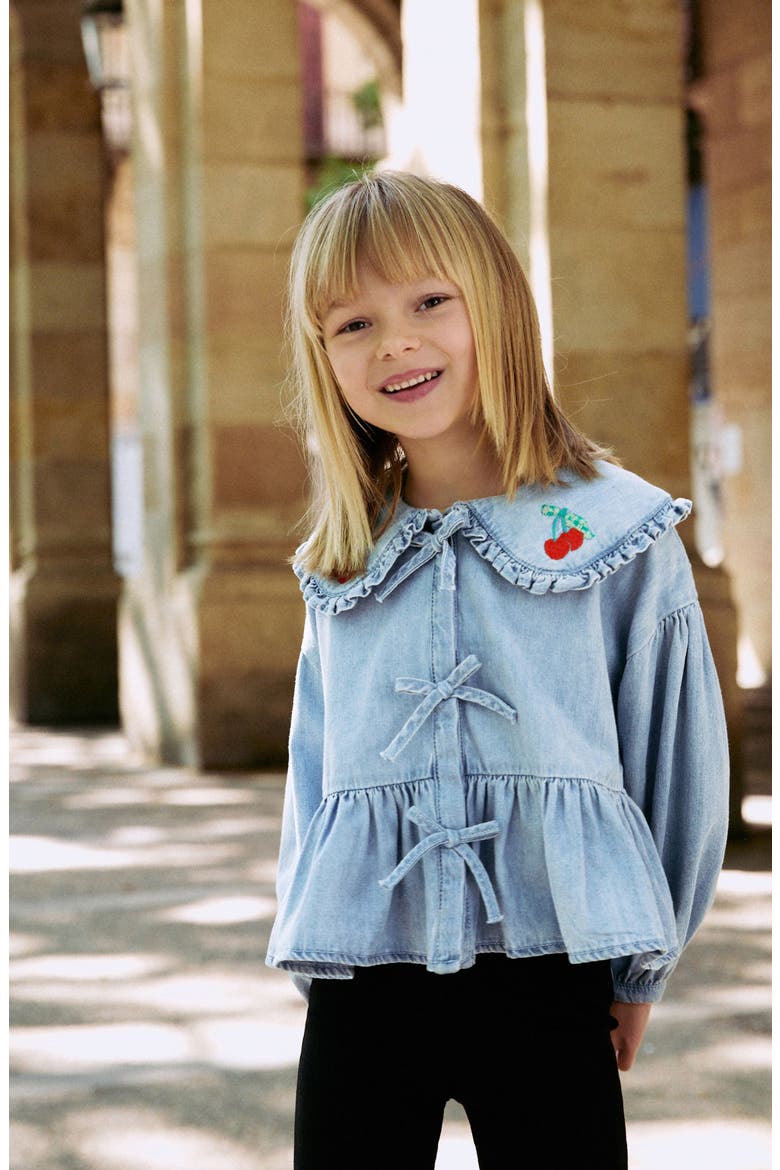 Kids' Cherry Collar Denim Top, Alternate, color, BLUE