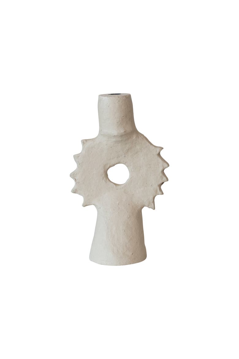 Handmade Paper Mache Spiked Taper Candle Holder, Natural, Main, color, Cream