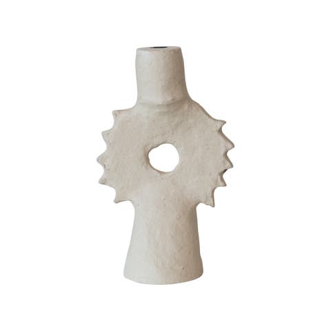 Handmade Paper Mache Spiked Taper Candle Holder, Natural