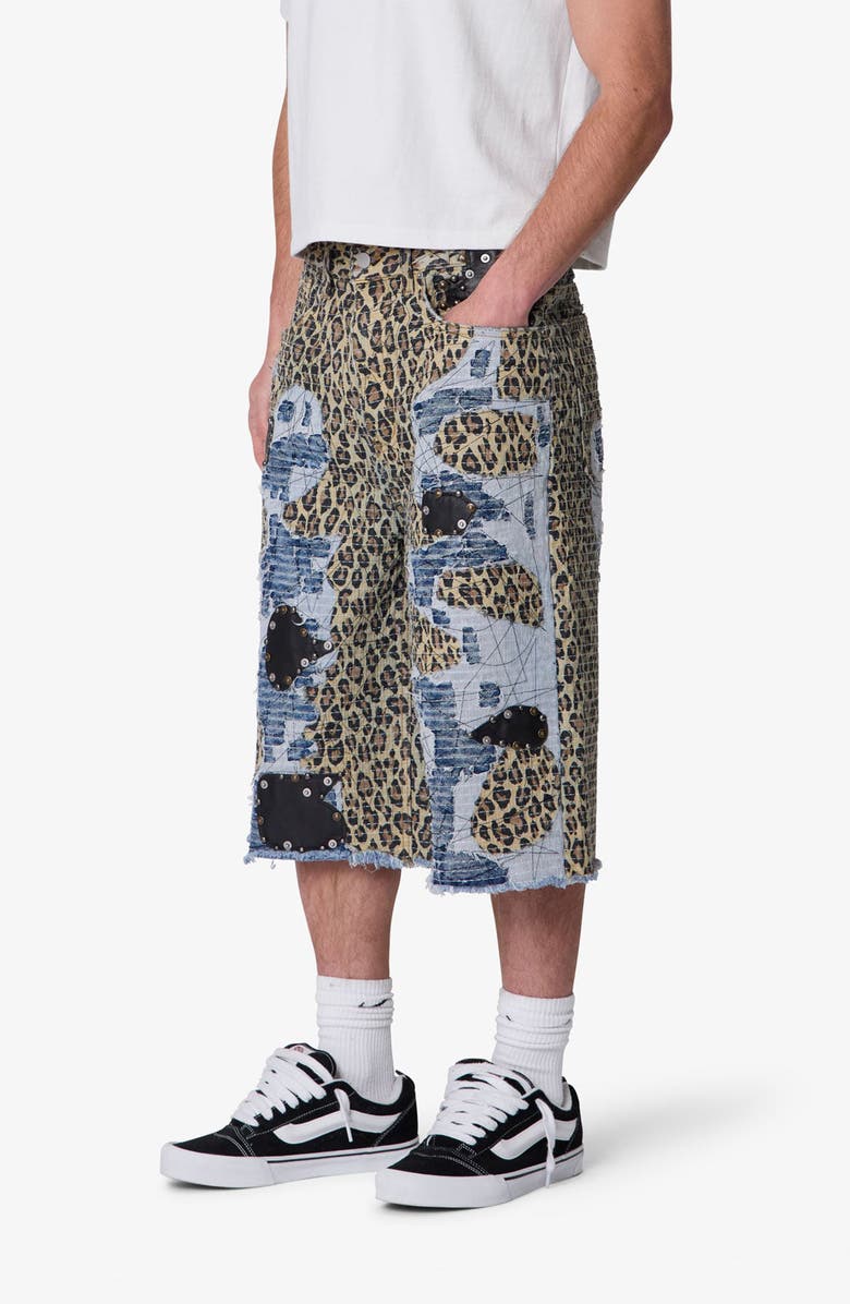 mnml Ultra Baggy Cheetah Boro Denim Shorts, Alternate, color, Khaki Multi