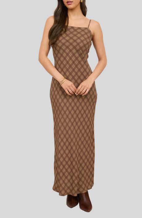 Blu Pepper Bias Cut Plaid Midi Dress