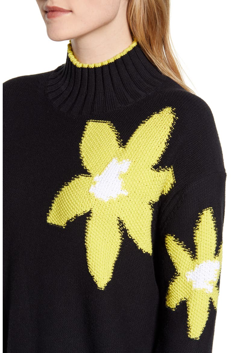 Floral Turtleneck Sweater, Alternate, color, BLACK