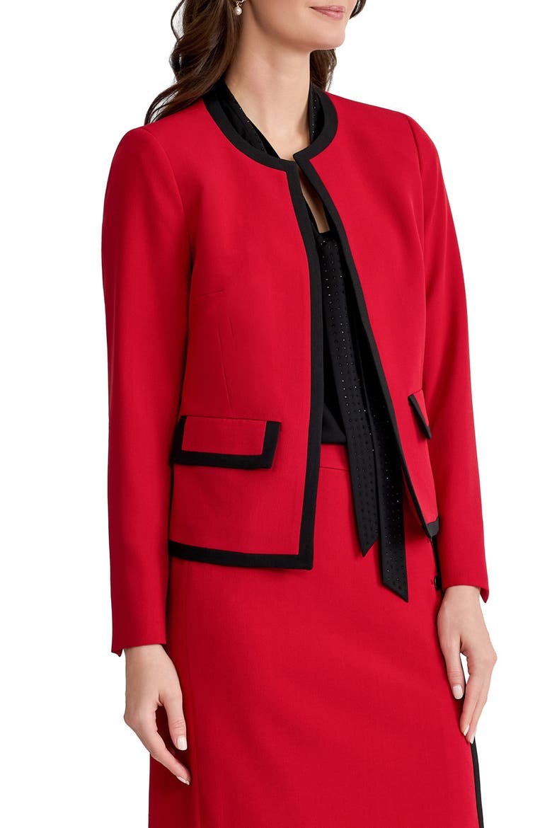 Colorblock Open Front Jacket, Alternate, color, FIRE RED/ BLACK