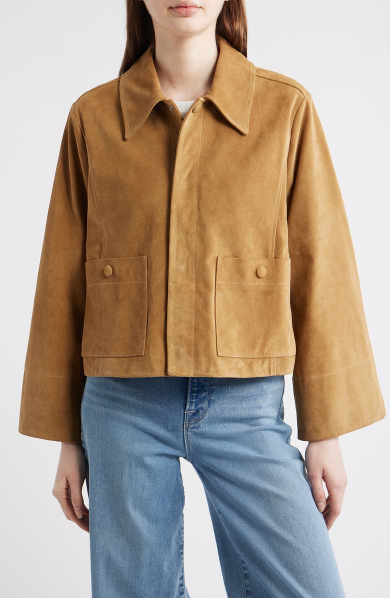 FRAME The Mini Suede Swing Jacket, Alternate, color, Light Camel