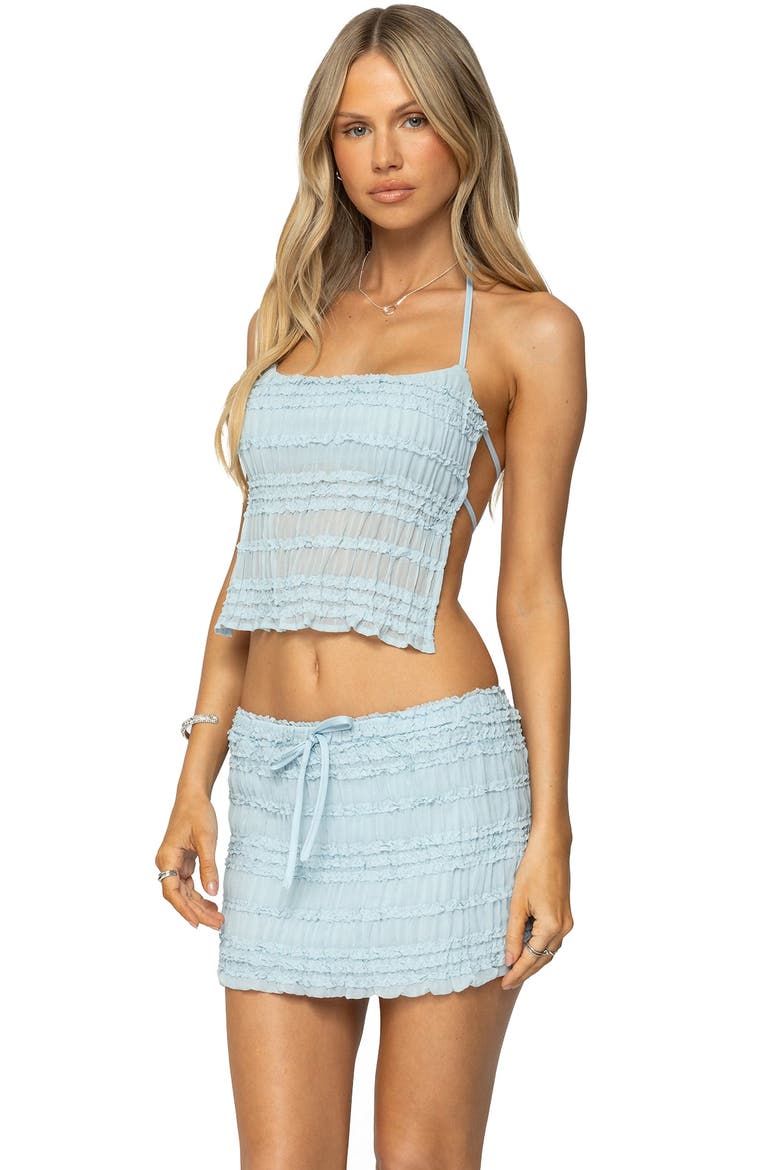Mari Ruffle Chiffon Tie Back Crop Halter Top, Alternate, color, LIGHT-BLUE
