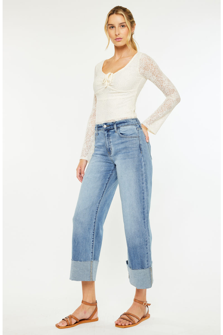 Leslie Essentials High Rise Crop Wide Leg Jeans, Alternate, color, Medium Wash