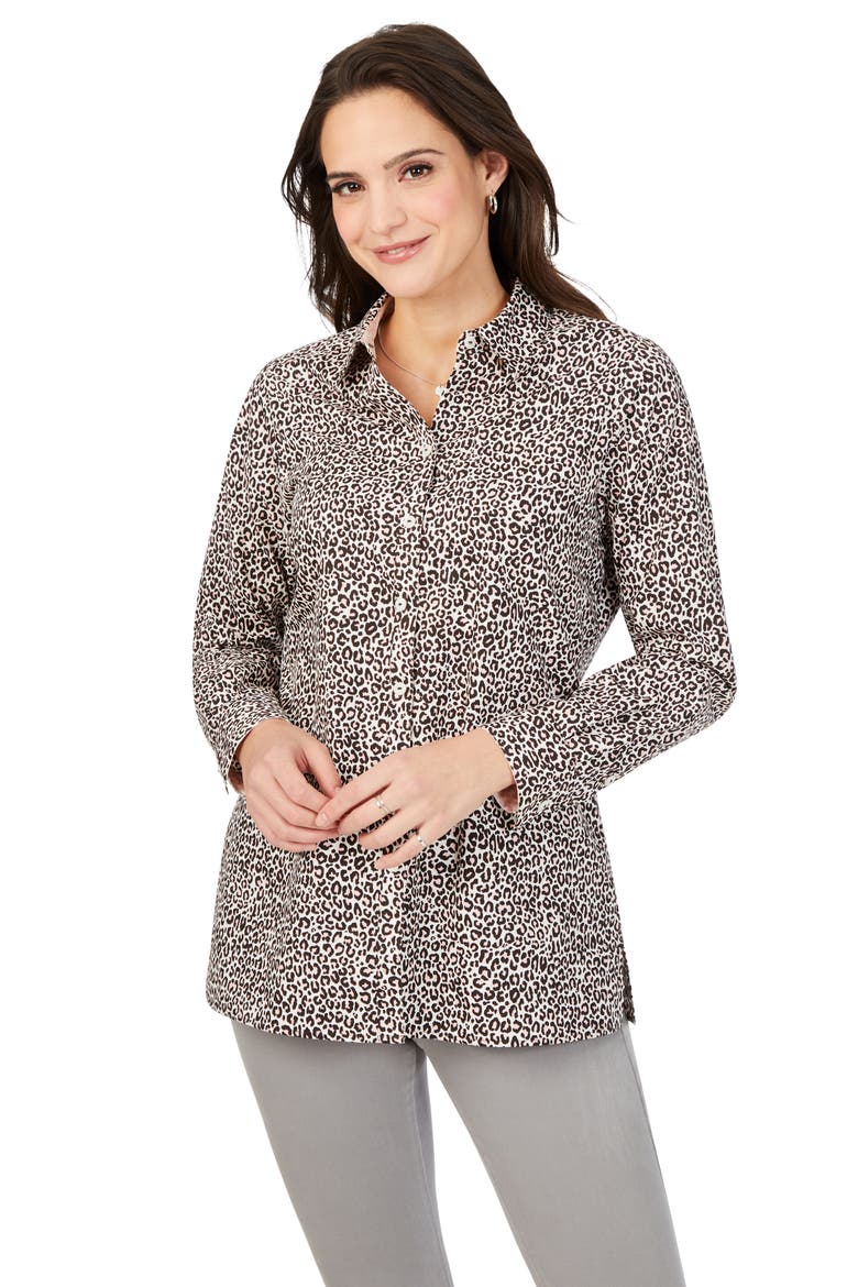 Journey Leopard Luxe Button-Up Shirt, Alternate, color, DARK CHOCOLATE