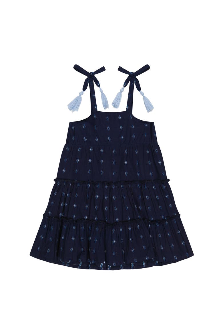 Bella Girl's Shoulder Tie Sundress Navy Turquoise Swiss Dot, Main, color, Navy Turquoise Swiss Dot