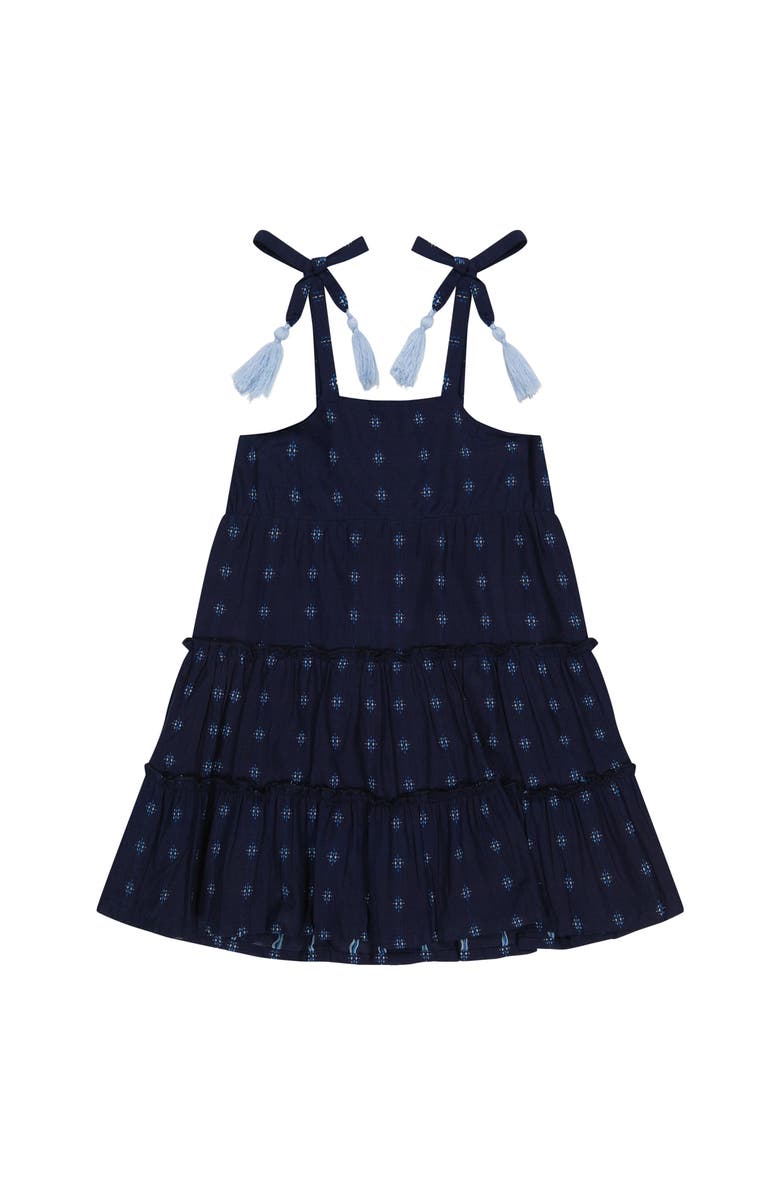 Mer St. Barth Bella Girl's Shoulder Tie Sundress Navy Turquoise Swiss Dot, Main, color, Navy Turquoise Swiss Dot