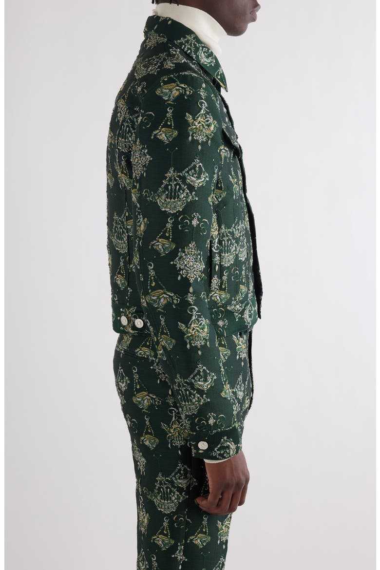 Jacquard Skinny Fit Trucker Jacket, Alternate, color, DARK GREEN