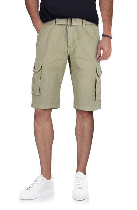 Belted Cotton Twill Cargo Shorts