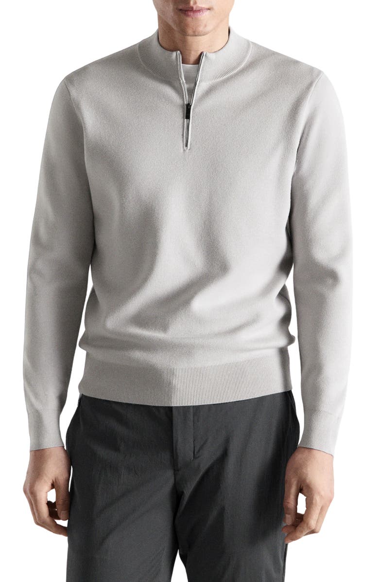 MANGO Comfort Quarter Zip Sweater, Main, color, Ice Grey