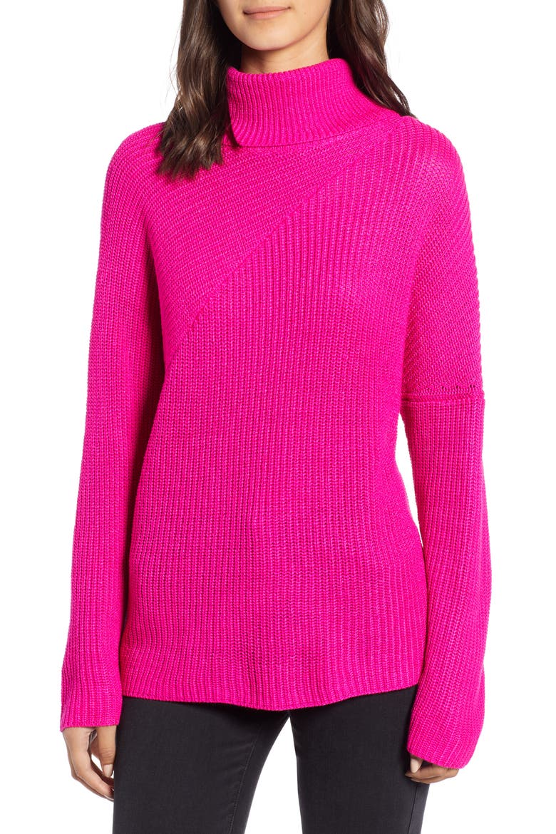 Stitch Interest Turtleneck Sweater, Main, color, PINK CYCLAMEN