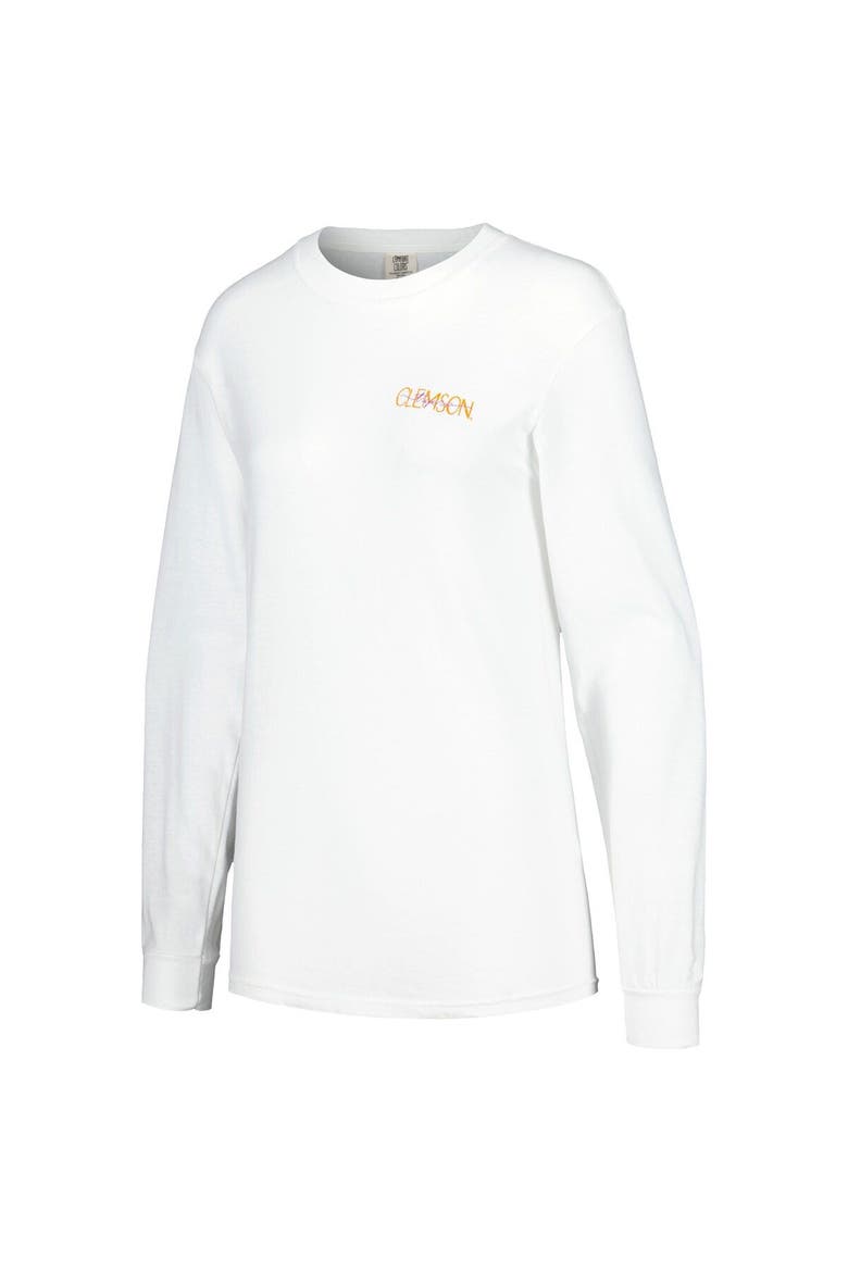 Women's White Clemson Tigers Hand-Drawn Stadium Comfort Colors Oversized Long Sleeve T-Shirt, Alternate, color, White