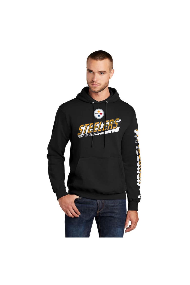 Men's Starter Black Pittsburgh Steelers Wordmark Logo Pullover Hoodie, Main, color, Black