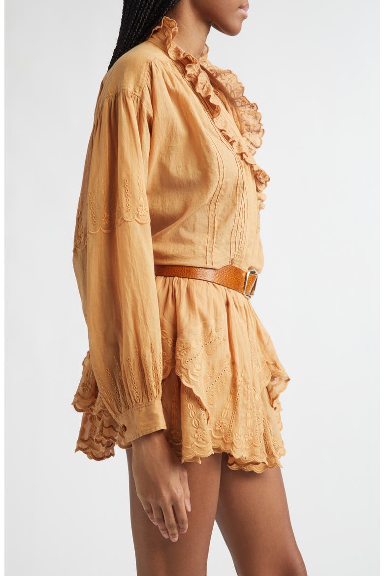 Leota Ruffle Cotton Top, Alternate, color, CARAMEL