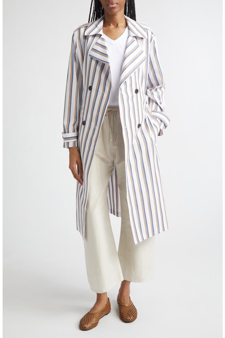Yoshi Stripe Cotton Blend Trench Coat, Alternate, color, PARCH/CHOCO/BLUE STRIPE