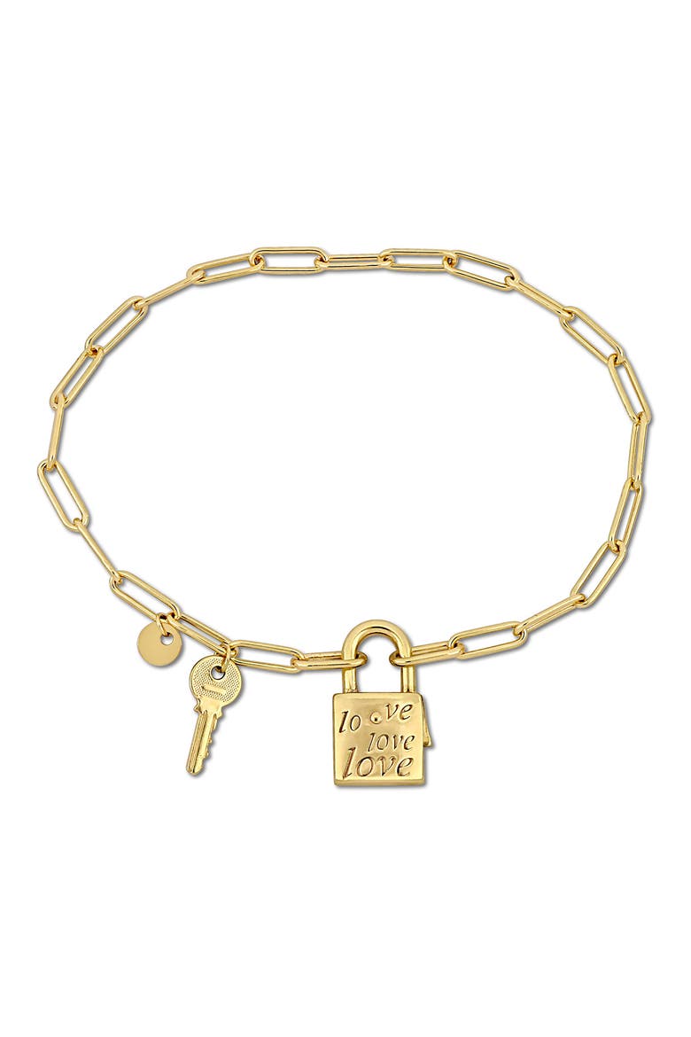 Lock & Key Love Paperclip Link Bracelet, Main, color, GOLD