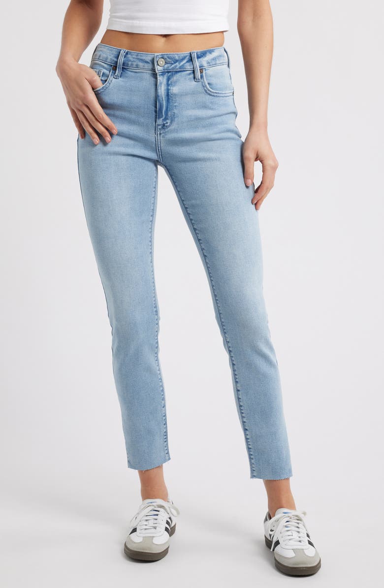 HIDDEN JEANS Split Raw Hem Skinny Jeans, Main, color, Med Wash