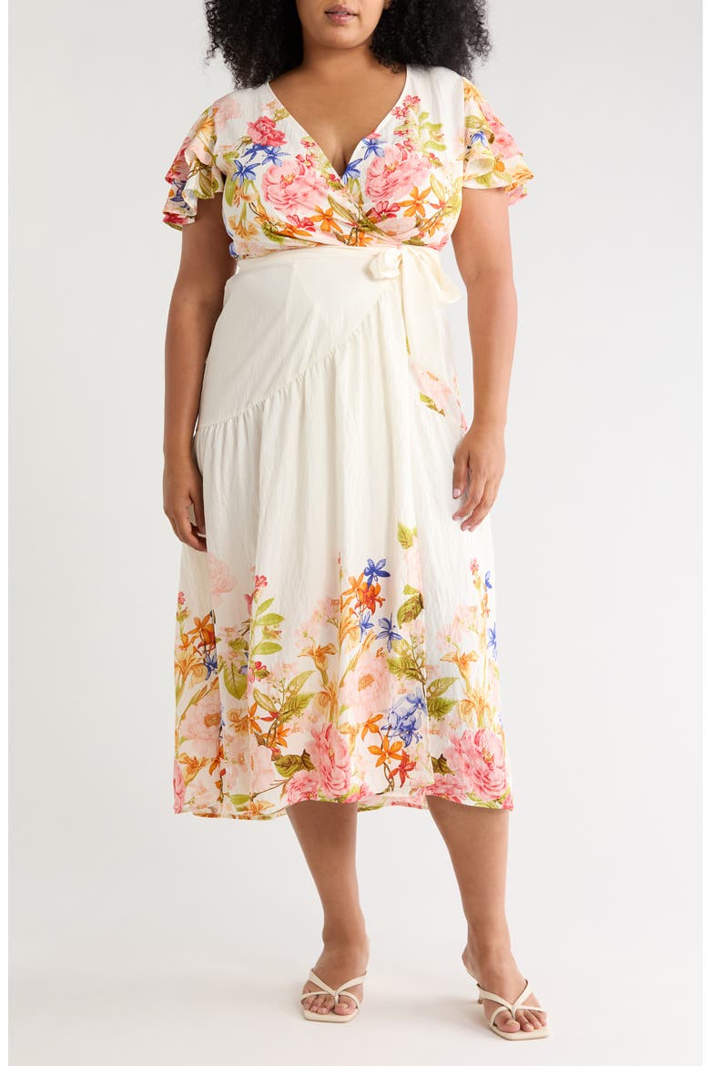 Flutter Sleeve Maxi Dress, Main, color, IVORY/ FLORAL MULTI