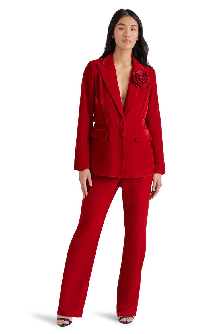 Merene Rosette Detail Velvet Blazer, Alternate, color, RED VELVET