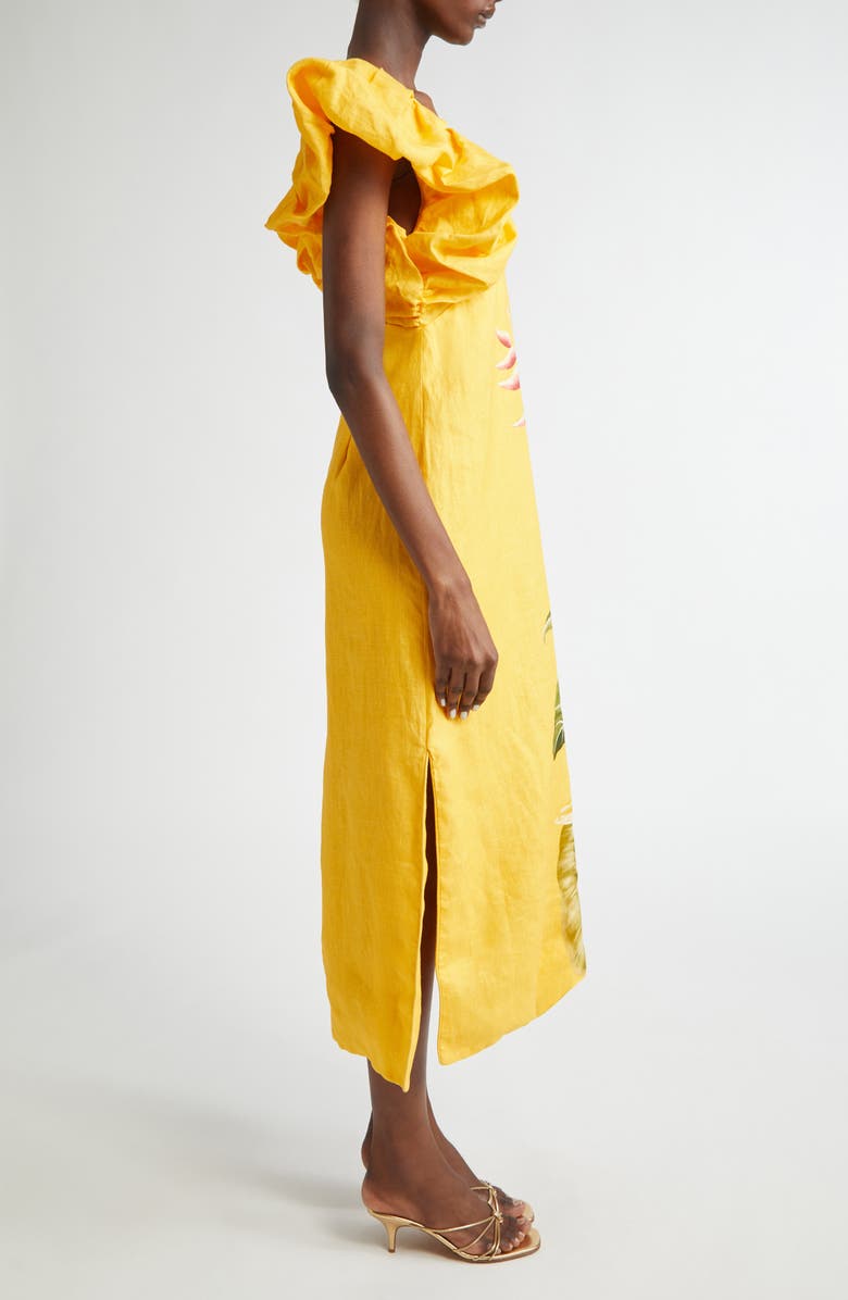 Spring Awakening Placed Floral Linen Dress