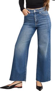 Good American Good Skate Raw Hem Ankle Wide Leg Jeans