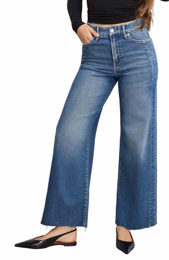Good American Good Skate Raw Hem Ankle Wide Leg Jeans