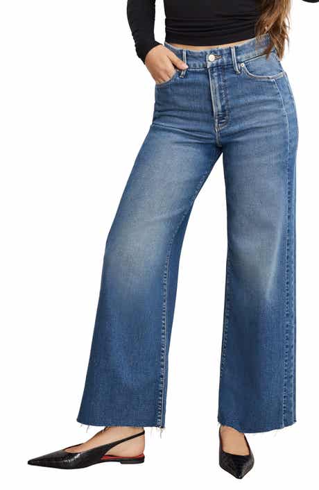 Good American Good Skate Raw Hem Ankle Wide Leg Jeans