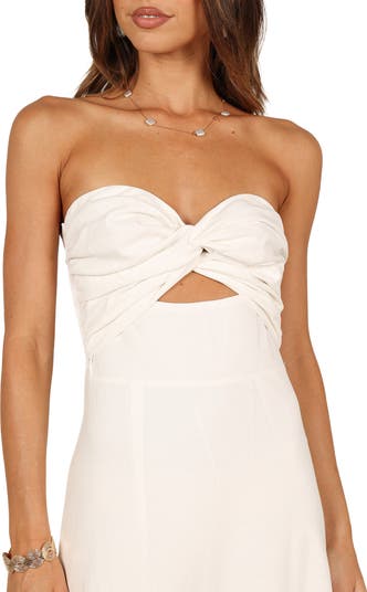 Rosetta Cutout Cotton & Linen Strapless Dress