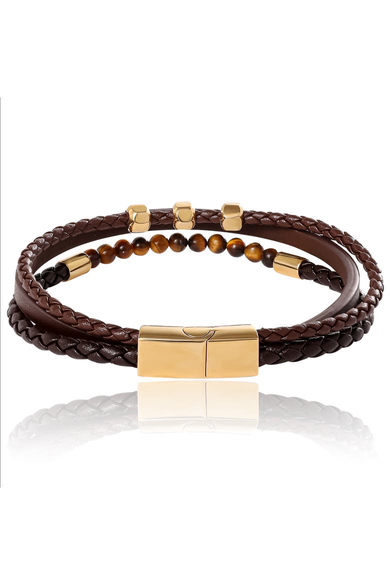 Stainless Steel (316L) Triple Row Cord Bracelet, Alternate, color, Brown, Gold