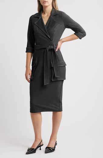 Black Halo Iria Tie Belt Denim Sheath Dress