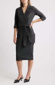 Black Halo Iria Tie Belt Denim Sheath Dress