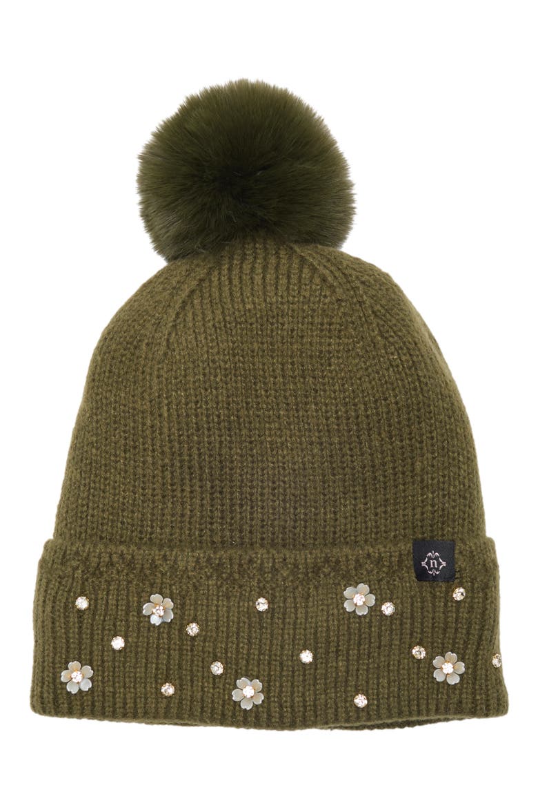 Star Studded Pom Beanie, Main, color, OLIVE