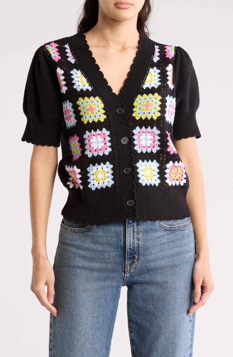Crochet Square Short Sleeve Cardigan