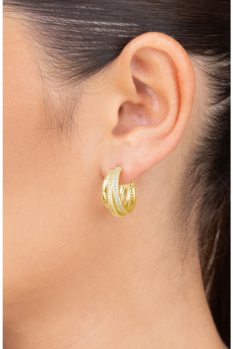 Mixed Texture Triple Ring Hoop Earrings, Alternate, color, GOLD