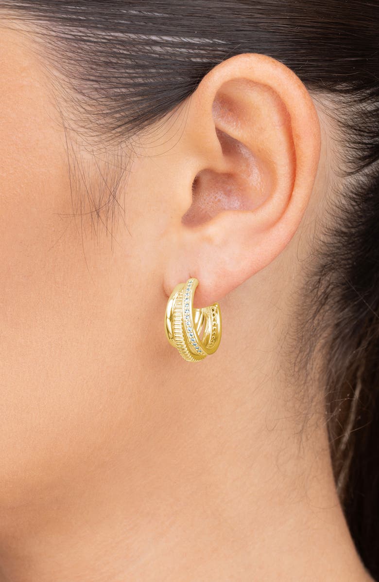 Sterling Forever Mixed Texture Triple Ring Hoop Earrings, Alternate, color, Gold