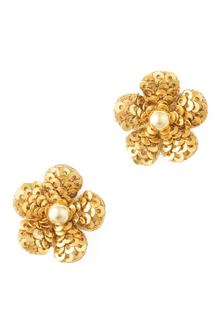 Kioko Sequin Flower Statement Earrings, Main, color, GOLD