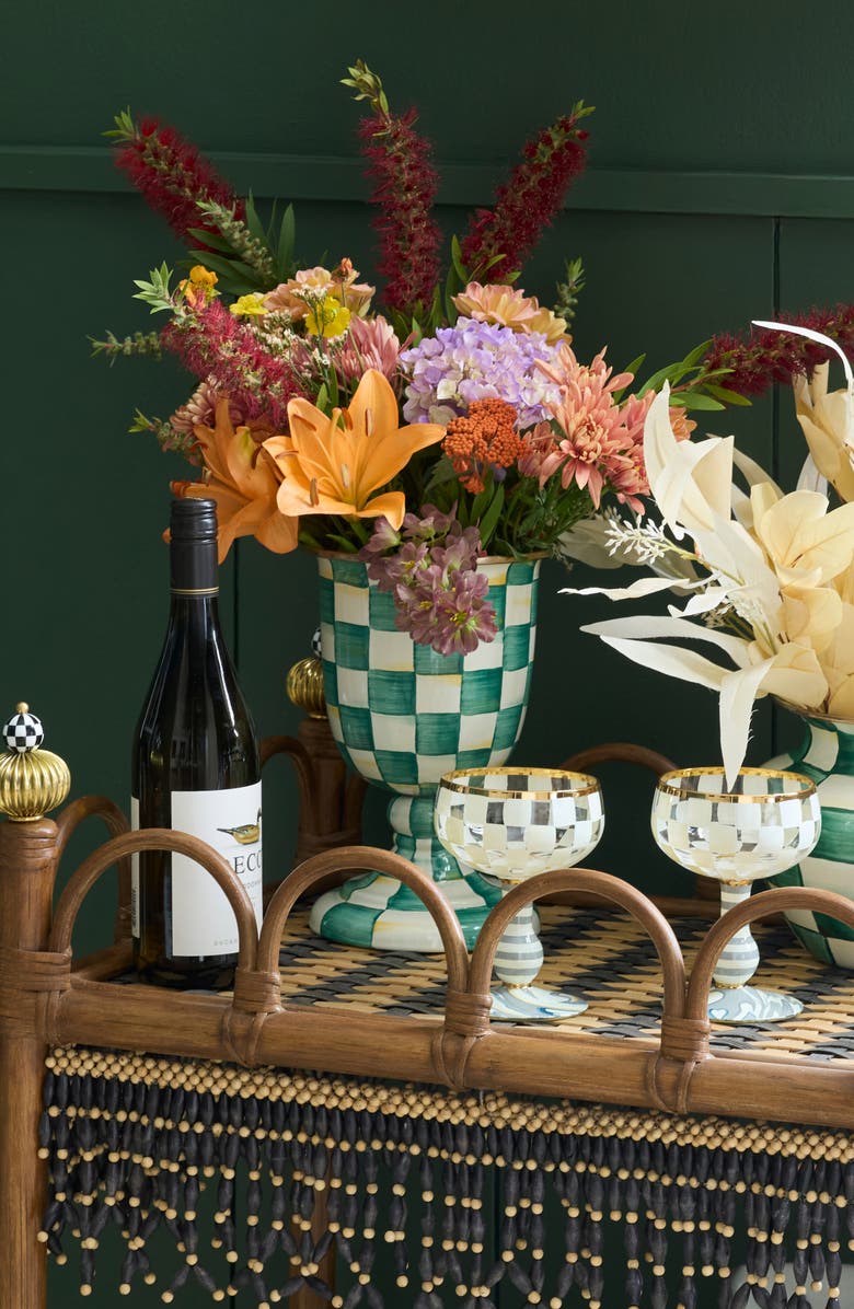 MACKENZIE CHILDS Emerald Check Pedestal Vase, Alternate, color, Emerald