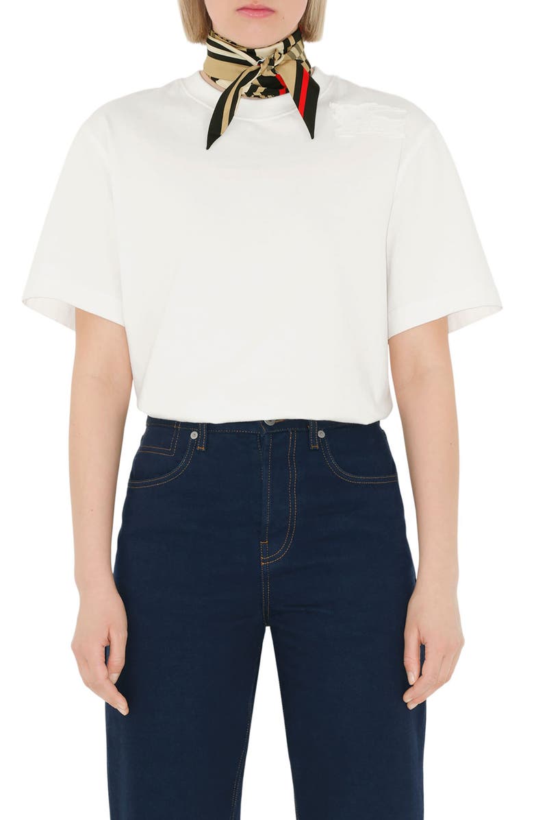 Burberry Monogram, Icon Stripe & Check Silk Skinny Scarf, Alternate, color, Archive Beige