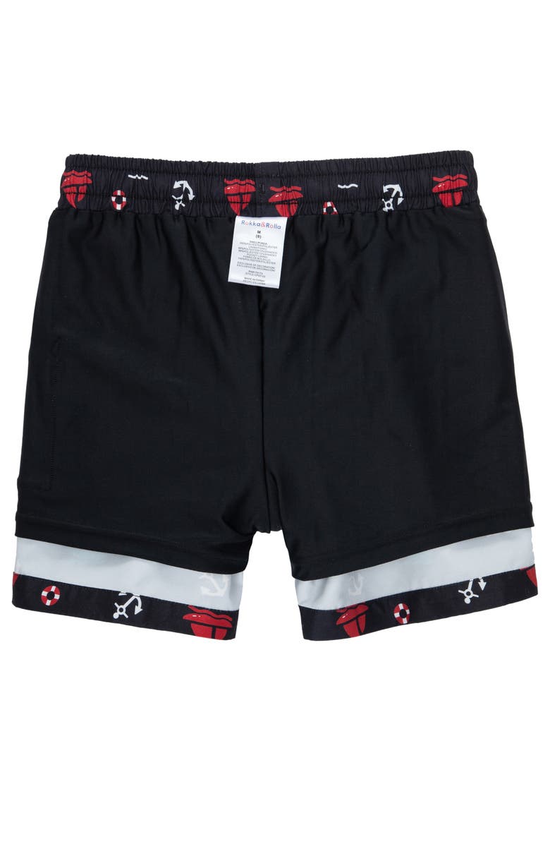 Rokka&Rolla Kids' Compression Liner Swim Trunks UPF 50+, Alternate, color, Black Anchor