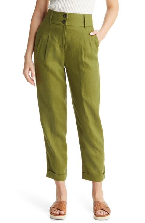 Turn-Up Cuff Linen Trousers