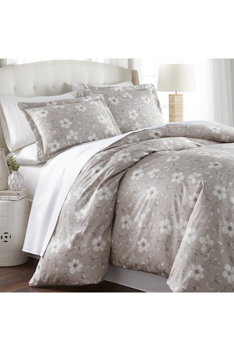 Ultra-Soft 300 Thread-Count Cotton Duvet Cover Set, Alternate, color, FLORAL TAUPE / GREY