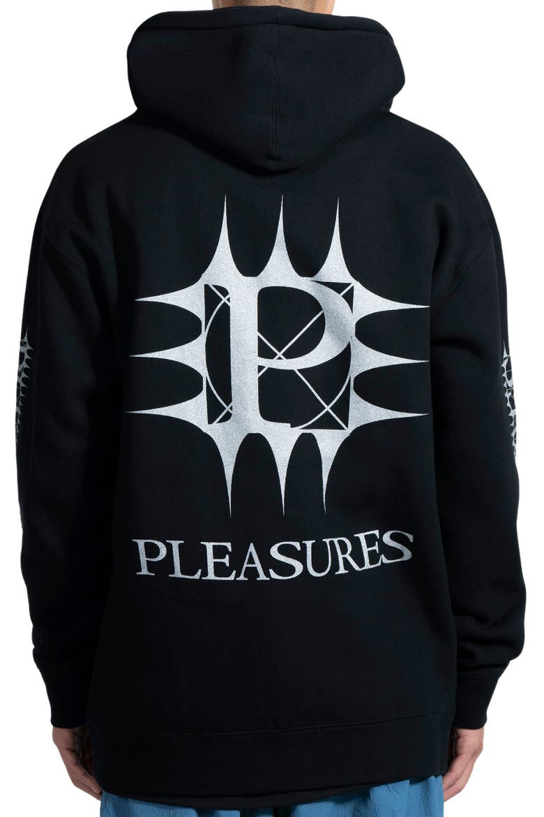 Spike Oversize Zip Graphic Hoodie, Alternate, color, BLACK