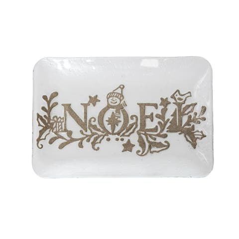 "Noel" Decorative 100% Glass Christmas Plate Tray 9" x 12.5"