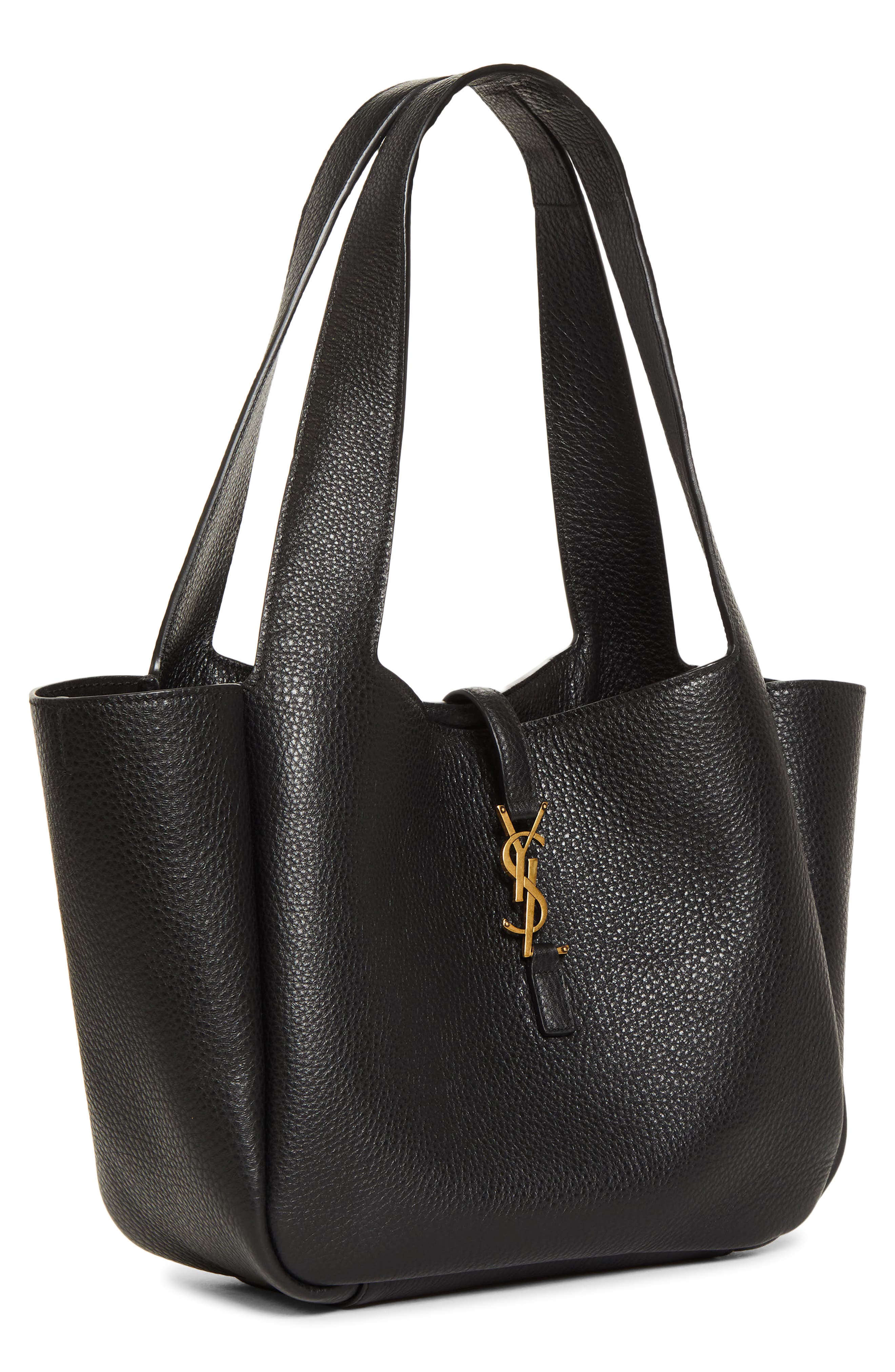 Saint Laurent Small Le 5 À 7 Bea Leather Tote, Alternate, color, Black